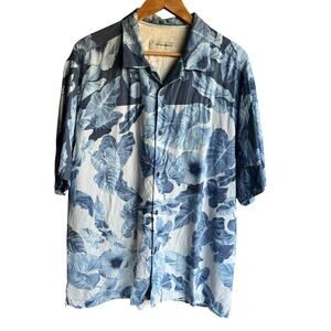 Tommy Bahama Men's Hawaiian Shirt LARGE Blue 100% Silk Short Slv Original Fit